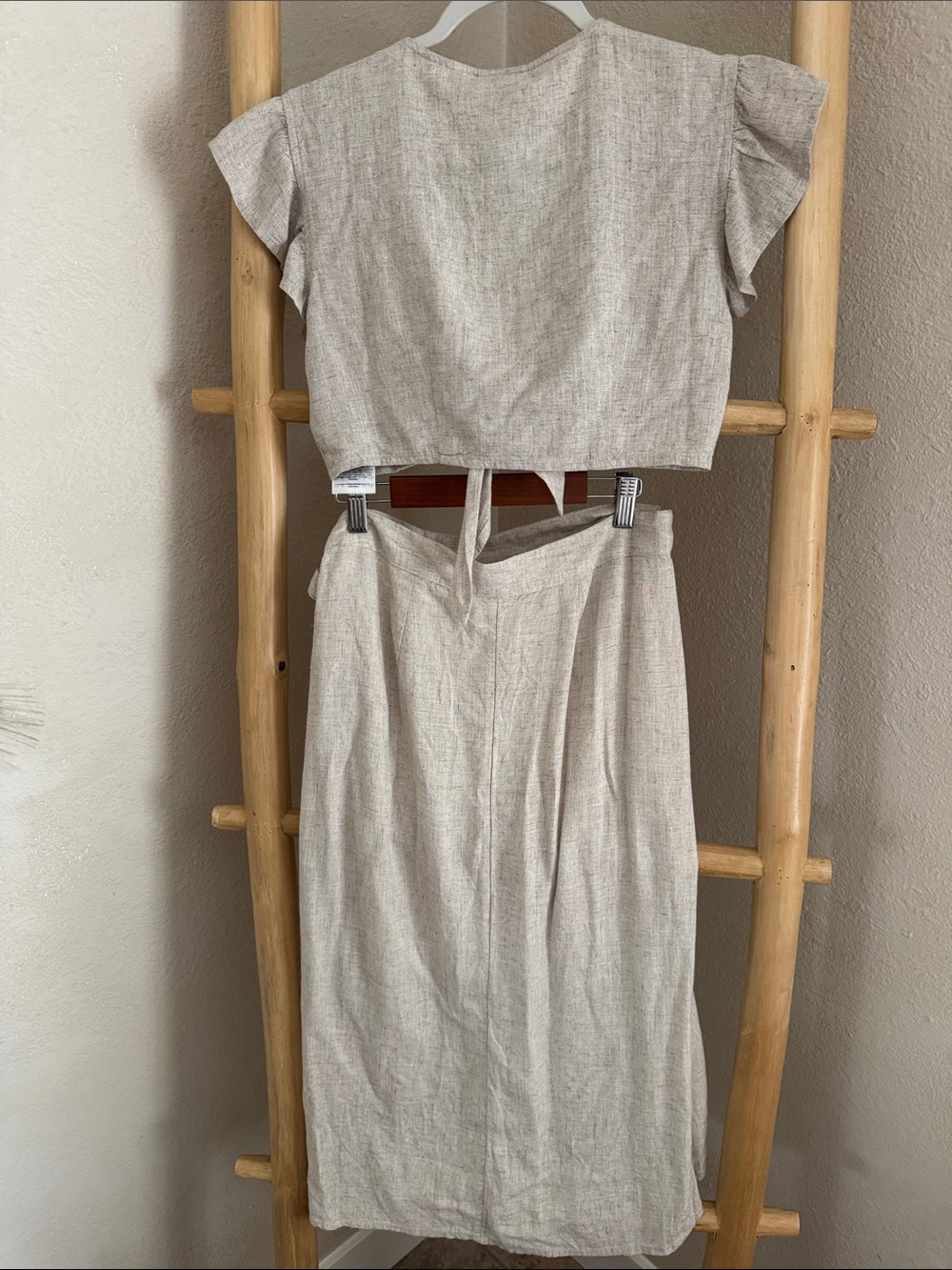 Noisy May Neutral Stone Tie-Front Crop Top & Wrap Midi Skirt Set - Picture 6 of 6
